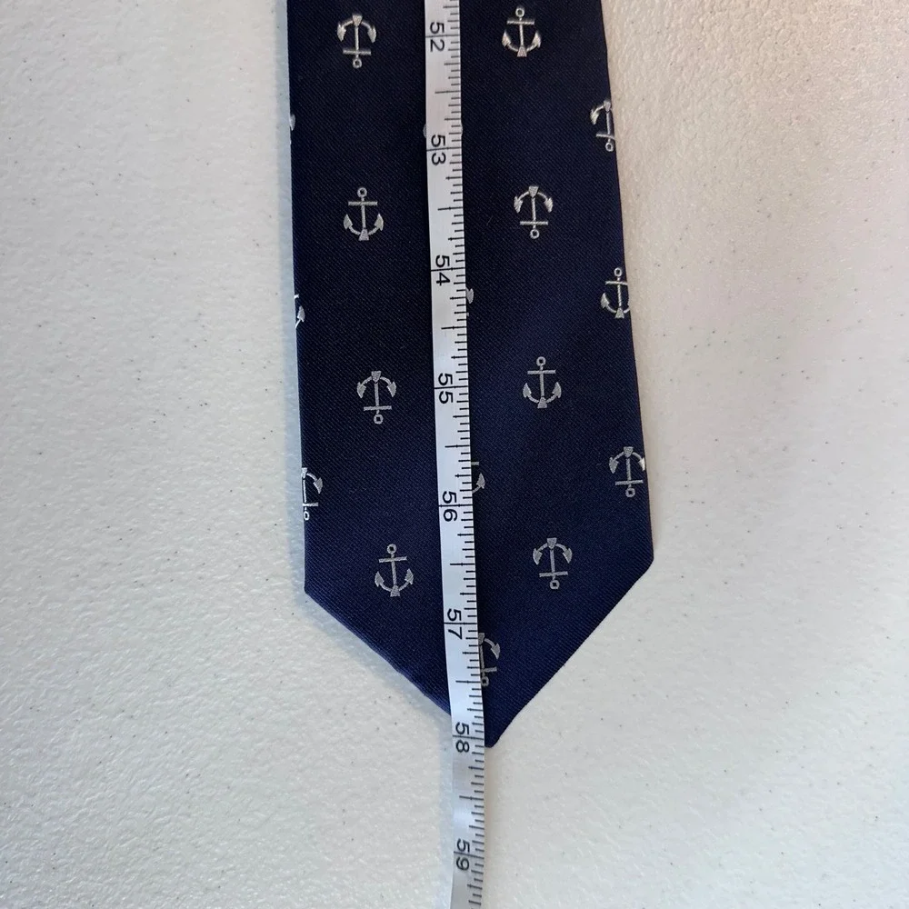 Haines & Bonner London Silk Tie Navy‎ Anchor Pattern Classic Necktie